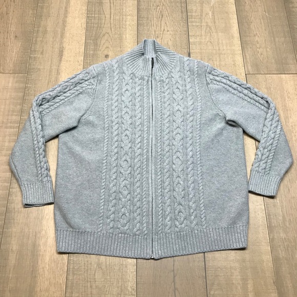 L.L. Bean Sweaters - L.L. Bean Cardigan Sweater Womens Size 2X Gray Full Zip Front Cable Knit Winter